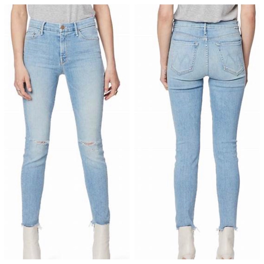 MOTHER Looker Ripped High Waste Fray Ankle Skinny Jeans